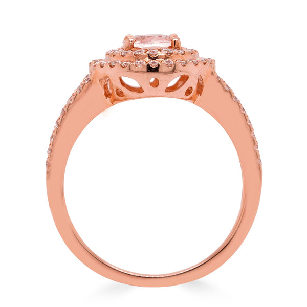 0.93ct Morganite Ring With 0.54tct Diamonds Set In 14kt Rose Gold