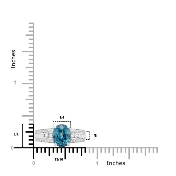 4.37ct Blue Zircon Ring With 0.34tct Diamonds Set In 14kt White Gold