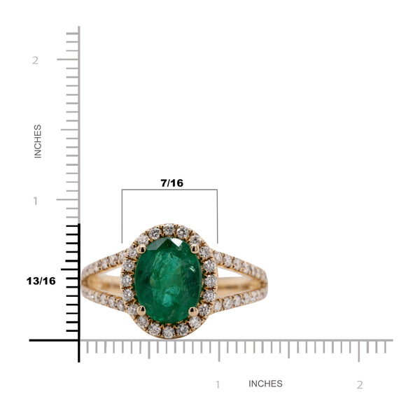 1.58ct Emerald ring with 0.51tct diamonds set in 14K yellow gold