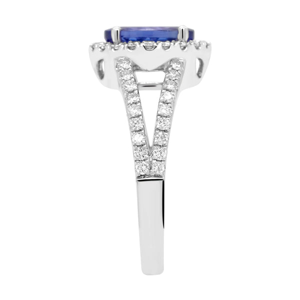 2.09ct Tanzanite Ring With 0.52tct Diamonds Set In 14kt White Gold