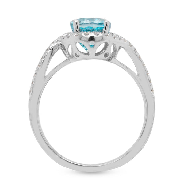 3.96ct Blue Zircon Ring With 0.34tct Diamonds Set In 14kt White Gold