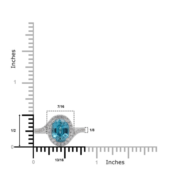 3.96ct Blue Zircon Ring With 0.34tct Diamonds Set In 14kt White Gold