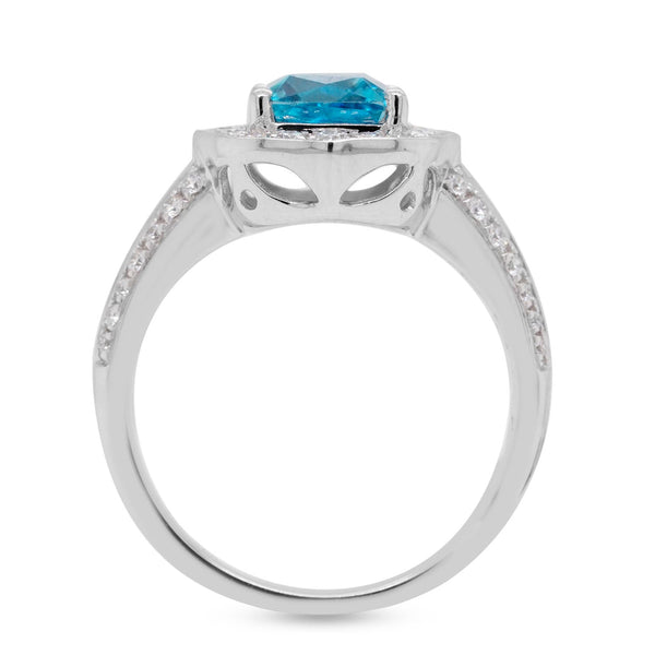 4.08ct Blue Zircon Ring With 0.47tct Diamonds Set In 14kt White Gold