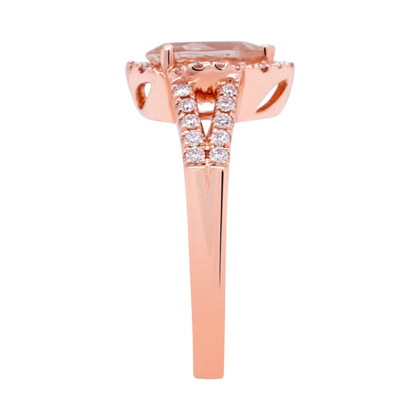 1.35ct Morganite Ring With 0.33tct Diamonds Set In 14kt Rose Gold