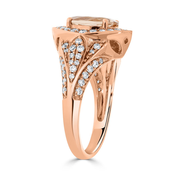 2.38ct Morganite ring with 0.67tct diamonds set in 14kt rose gold