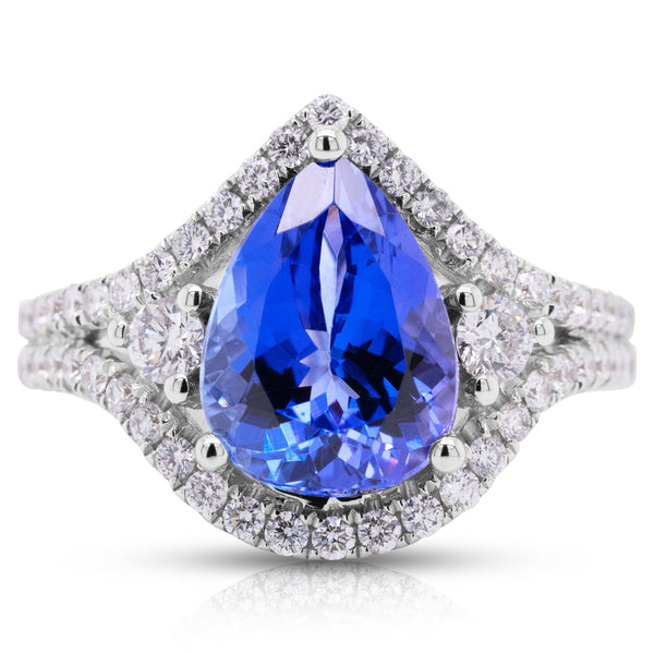 3.02ct Tanzanite ring with 0.62tct diamonds set in 14K white gold