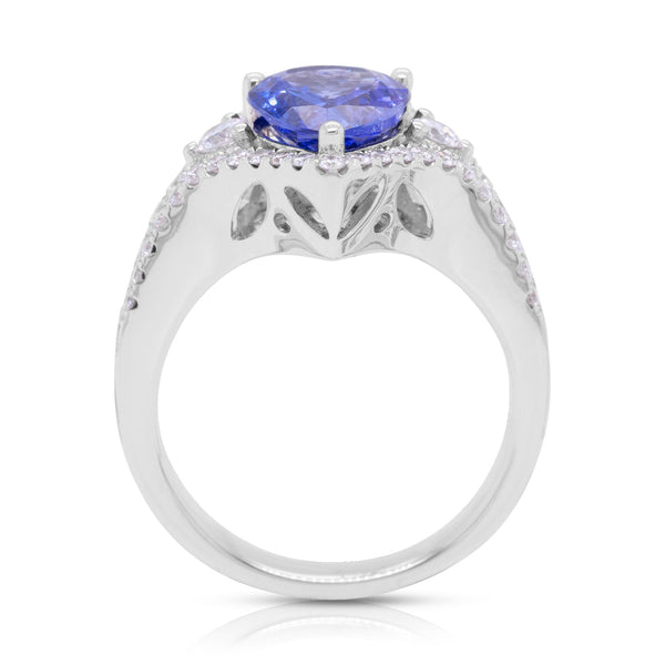 3.02ct Tanzanite ring with 0.62tct diamonds set in 14K white gold