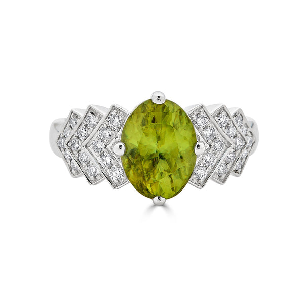 3.21ct Sphene ring with 0.29tct diamonds set in 14K white gold