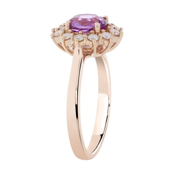 1.39ct Sapphire Ring With 0.33tct Diamonds Set In 14kt Rose Gold