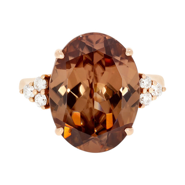 16.21ct Pink Zircon ring with 0.23tct diamonds set in 14kt rose gold