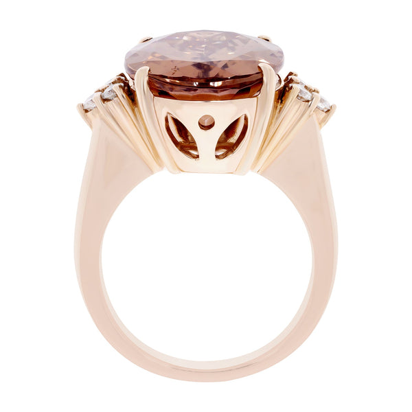 16.21ct Pink Zircon ring with 0.23tct diamonds set in 14kt rose gold