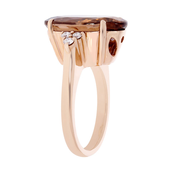 16.21ct Pink Zircon ring with 0.23tct diamonds set in 14kt rose gold