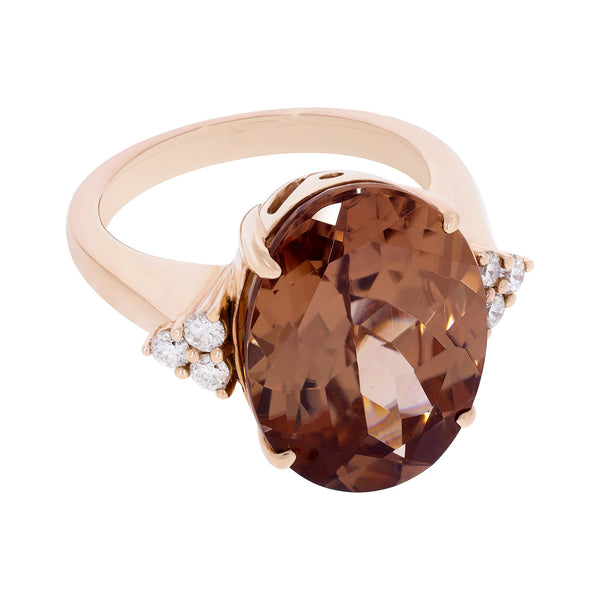 16.21ct Pink Zircon ring with 0.23tct diamonds set in 14kt rose gold