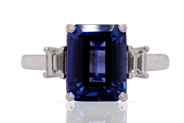 3.65ct Tanzanite ring with 0.24tct diamonds set in 14K white gold