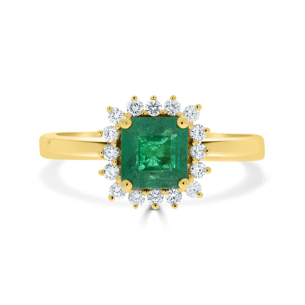 1.17ct Emerald ring with 0.21tct diamonds set in 14kt yellow gold