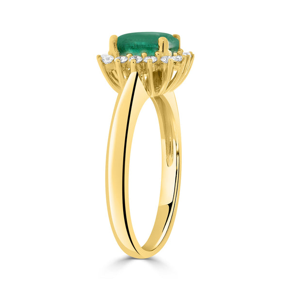 1.17ct Emerald ring with 0.21tct diamonds set in 14kt yellow gold