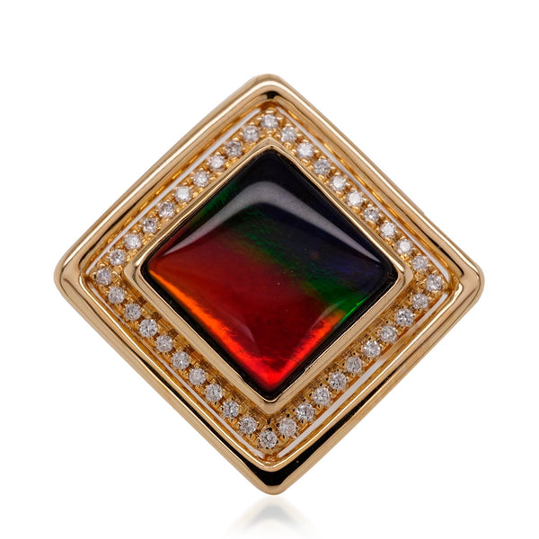 2.62ct Ammolite ring with 0.16ct diamonds set in 14K yellow gold