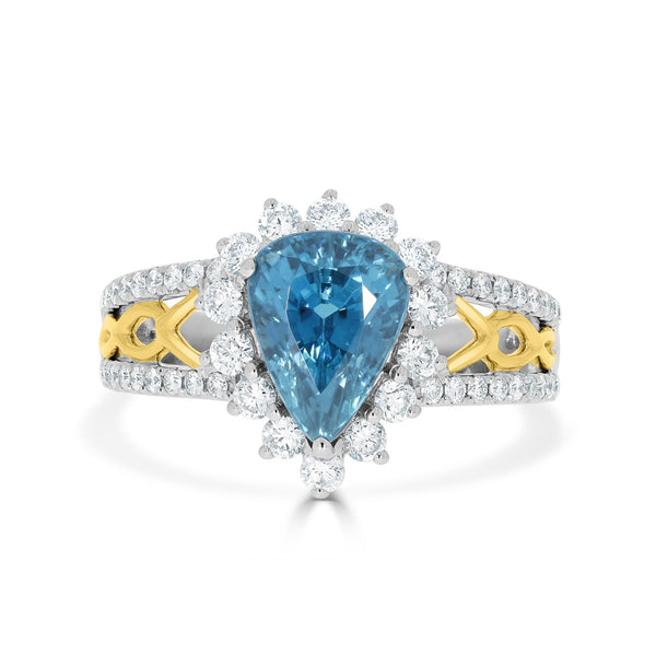 4.19Ct Blue Zircon Ring With 0.67Tct Diamonds Set In 14K Two Tone Gold