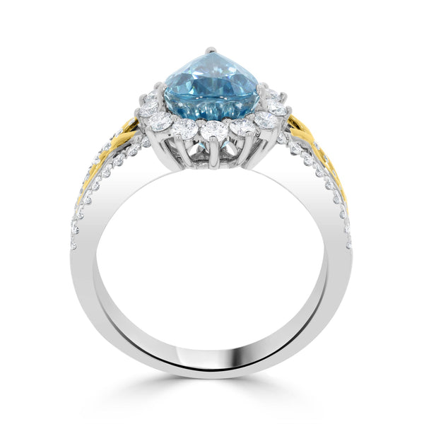 4.19Ct Blue Zircon Ring With 0.67Tct Diamonds Set In 14K Two Tone Gold