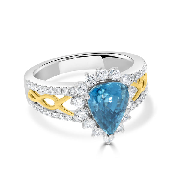 4.19Ct Blue Zircon Ring With 0.67Tct Diamonds Set In 14K Two Tone Gold