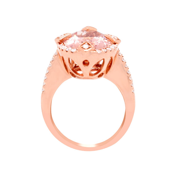 7.87Ct Morganite Ring With 0.42Tct Diamonds In 14K Rose Gold