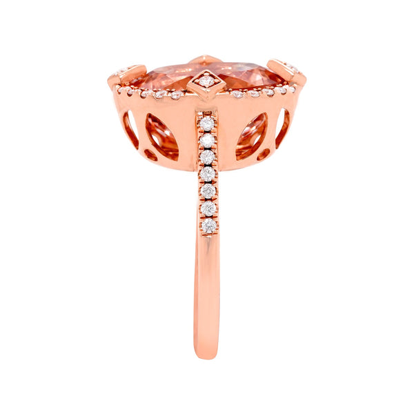 7.87Ct Morganite Ring With 0.42Tct Diamonds In 14K Rose Gold