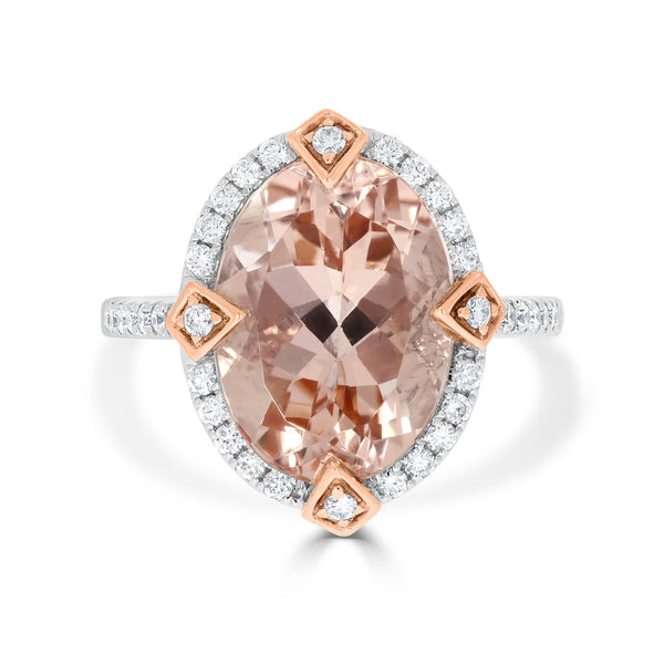 7.55ct Morganite Rings with 0.43tct Diamond set in 14K Two Tone Gold