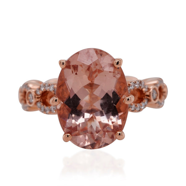 5.4ct Morganite ring wtih 0.27tct Diamond accents set in 14K rose gold