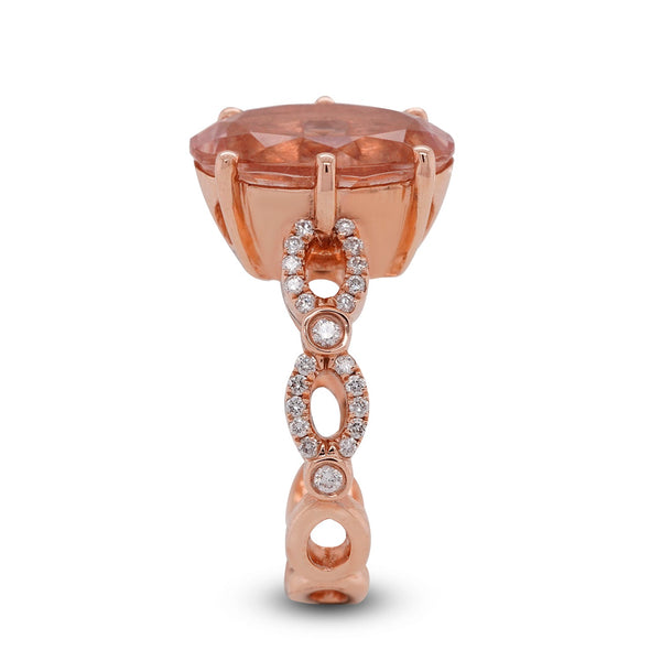 5.4ct Morganite ring wtih 0.27tct Diamond accents set in 14K rose gold