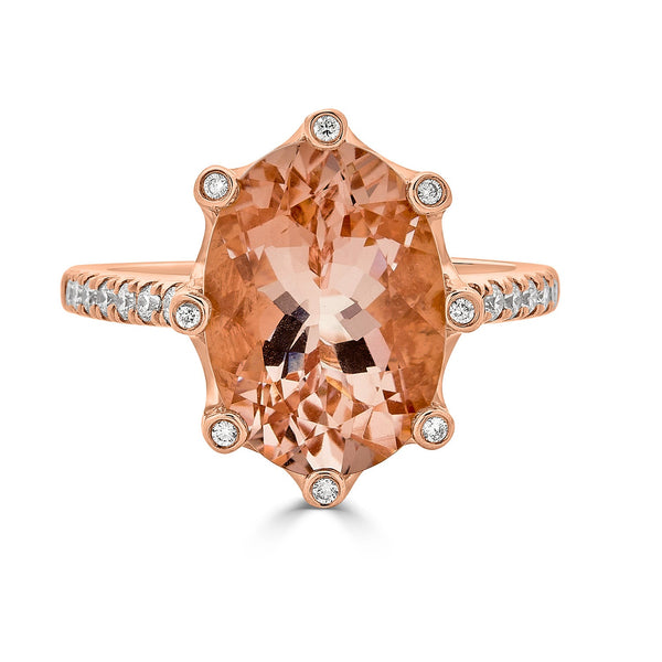 5.34ct Morganite ring with 0.24tct diamonds set in 14K rose gold