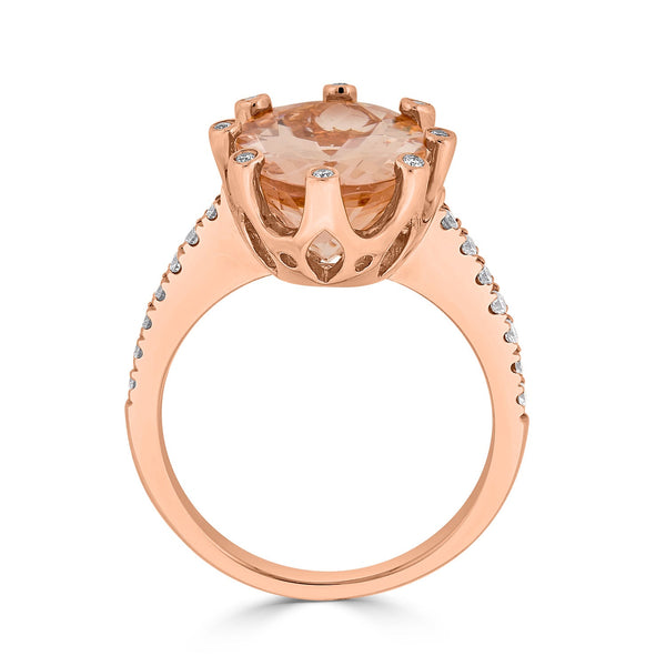 5.34ct Morganite ring with 0.24tct diamonds set in 14K rose gold