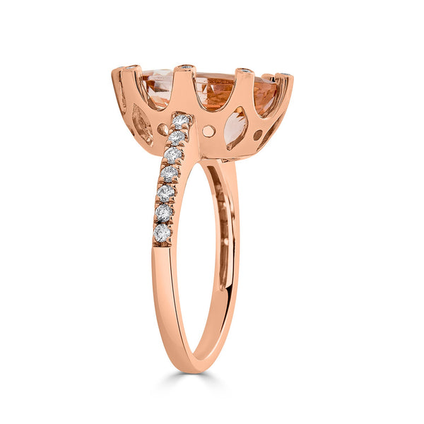 5.34ct Morganite ring with 0.24tct diamonds set in 14K rose gold