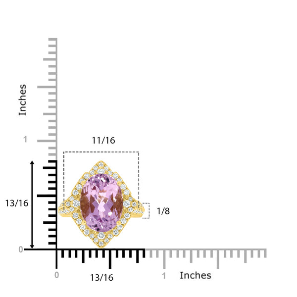 7.87ct Kunzite Ring with 0.65tct Diamonds set in 14K Yellow Gold