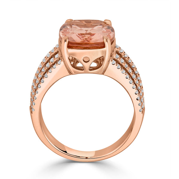 6.72ct Morganite ring with 0.62tct diamonds set in 14K rose gold