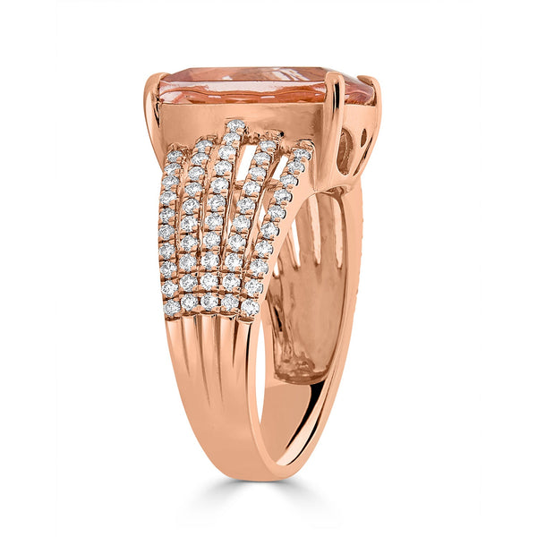 6.72ct Morganite ring with 0.62tct diamonds set in 14K rose gold