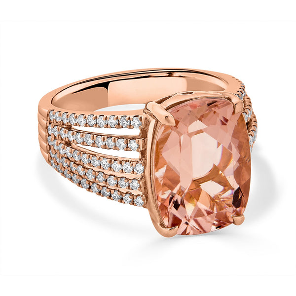 6.72ct Morganite ring with 0.62tct diamonds set in 14K rose gold