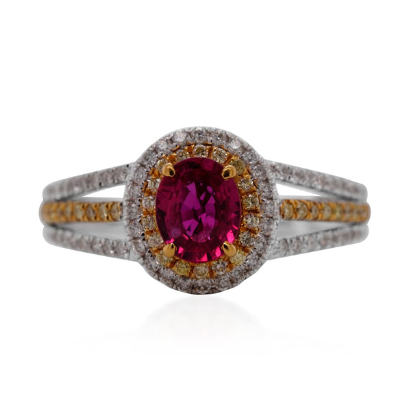 0.70ct Ruby ring with 0.44ct diamonds set in 14KW-22K two tone gold