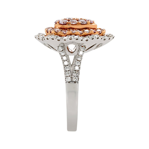 Rare 0.73Tct Pink Diamond Ring Compliemented By 0.47Tct Accents In 18K Two Tone Gold