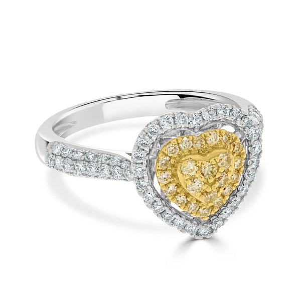 0.21tct Yellow Diamond ring with 0.50tct diamonds set in 18kt two tone gold