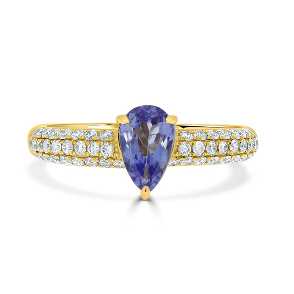 0.82ct Tanzanite Rings with 0.46tct diamonds set in 14kt yellow gold