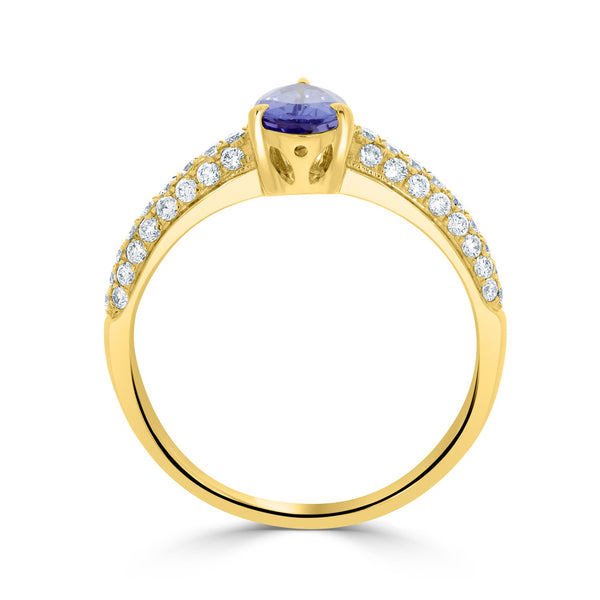 0.82ct Tanzanite Rings with 0.46tct diamonds set in 14kt yellow gold