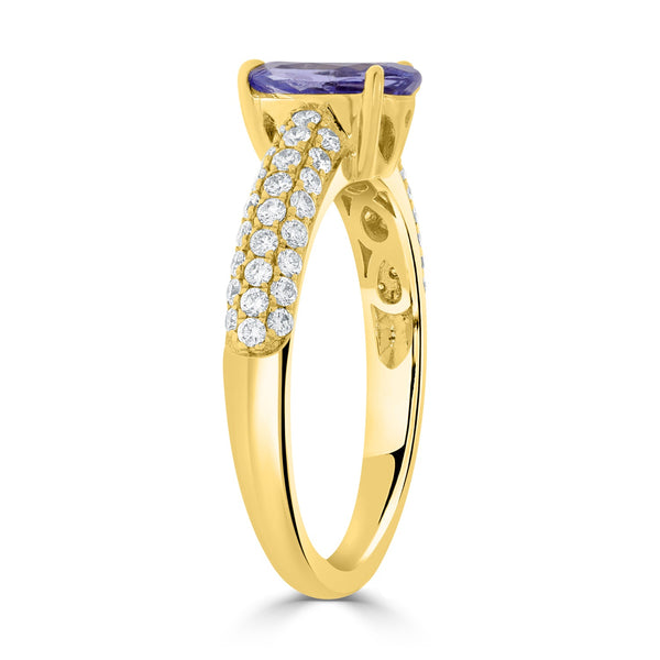 0.82ct Tanzanite Rings with 0.46tct diamonds set in 14kt yellow gold