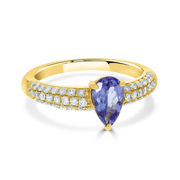 0.82ct Tanzanite Rings with 0.46tct diamonds set in 14kt yellow gold