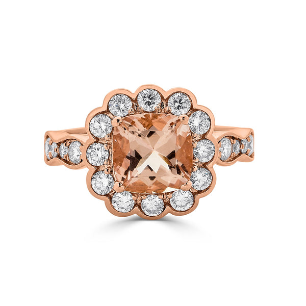 1.95ct Morganite ring with 0.85tct diamonds set in 14K rose gold