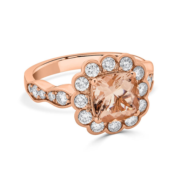 1.95ct Morganite ring with 0.85tct diamonds set in 14K rose gold