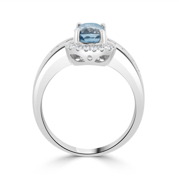 2.33 Blue Zircon Rings with 0.71tct Diamond set in 14K White Gold