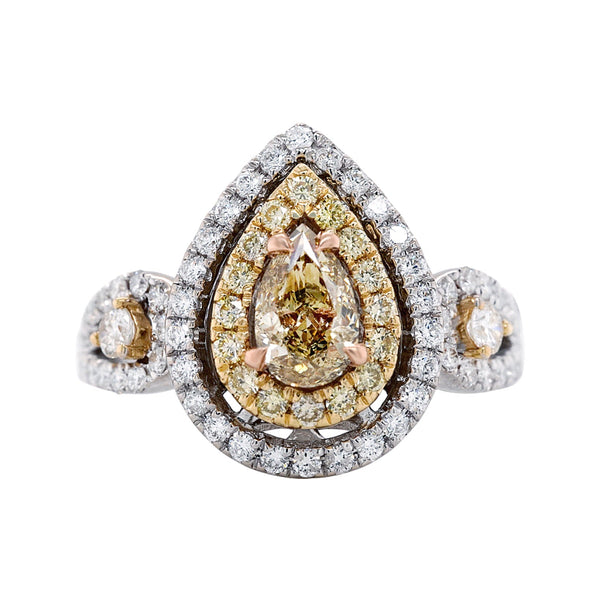 Rare 0.70 Yellow Diamond Ring Complimented By 1Tct Accent Diamonds Set In Two Tone Gold