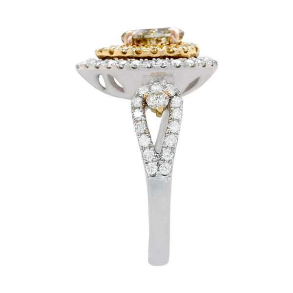 Rare 0.70 Yellow Diamond Ring Complimented By 1Tct Accent Diamonds Set In Two Tone Gold