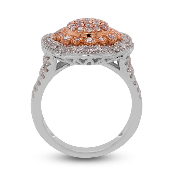 0.56tct Pink Diamond ring with 0.69tct Diamond accents set in 18K two tone