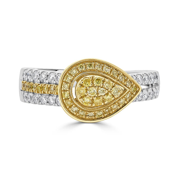 0.29tct Yellow Diamond ring with 0.30tct accent diamonds set in 18K two tone gold